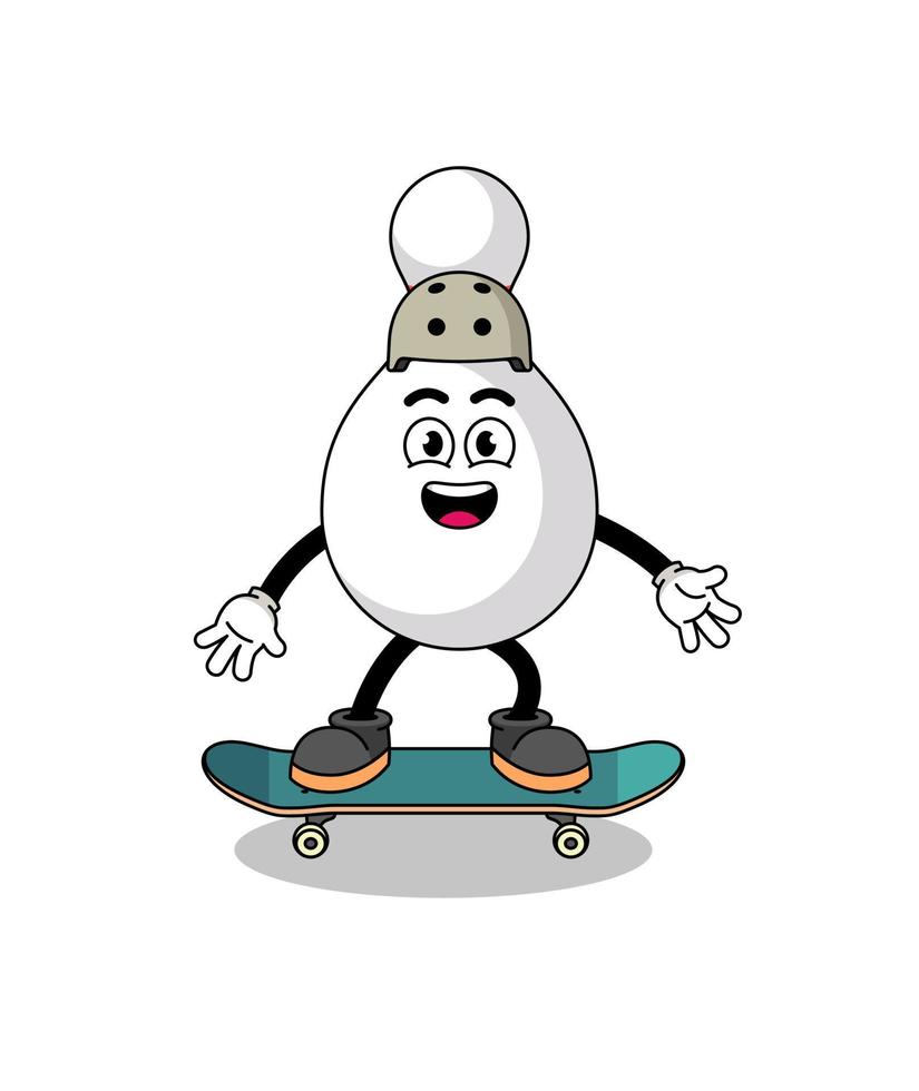 bowling-pin-maskottchen, das ein skateboard spielt vektor