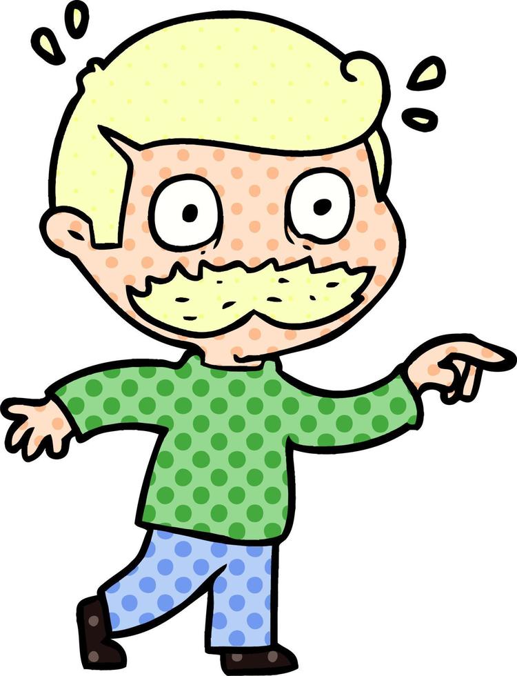 Cartoon-Mann mit Schnurrbart schockiert vektor