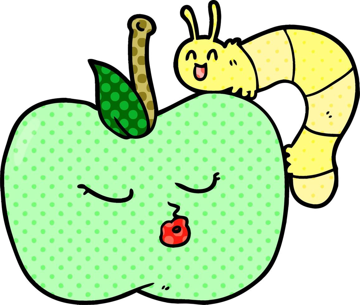 tecknad serie Söt äpple och insekt vektor
