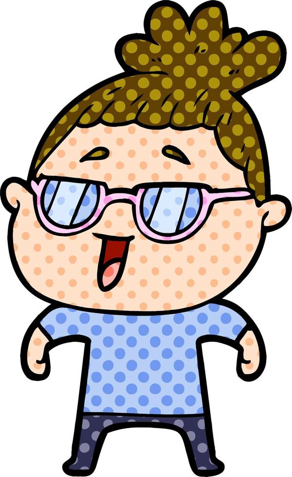 tecknad serie Lycklig kvinna bär glasögon vektor