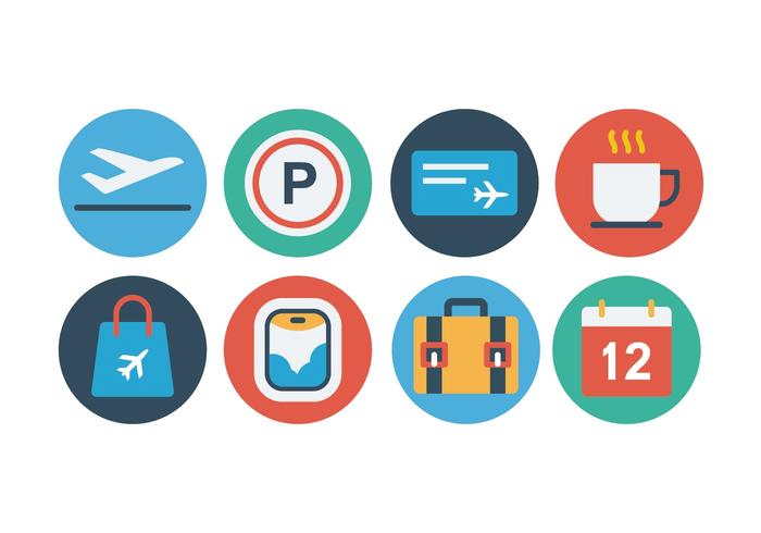 Gratis Flygplats Flat Icon Set vektor