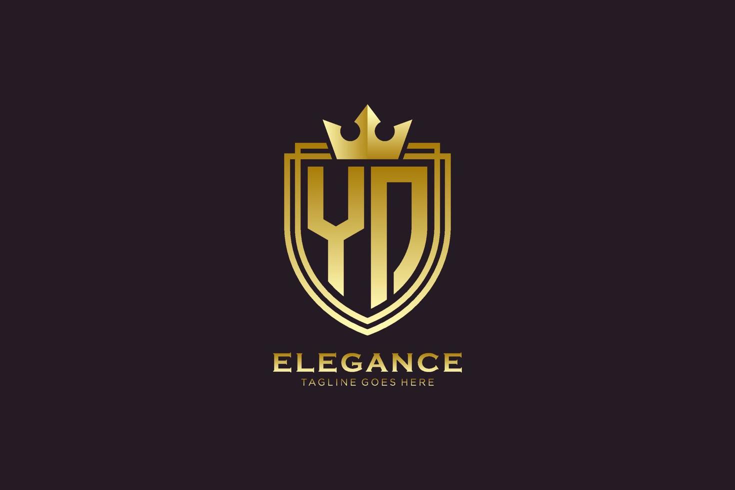 Initial yn Elegantes Luxus-Monogramm-Logo oder Abzeichen-Vorlage mit Schriftrollen und Königskrone – perfekt für luxuriöse Branding-Projekte vektor