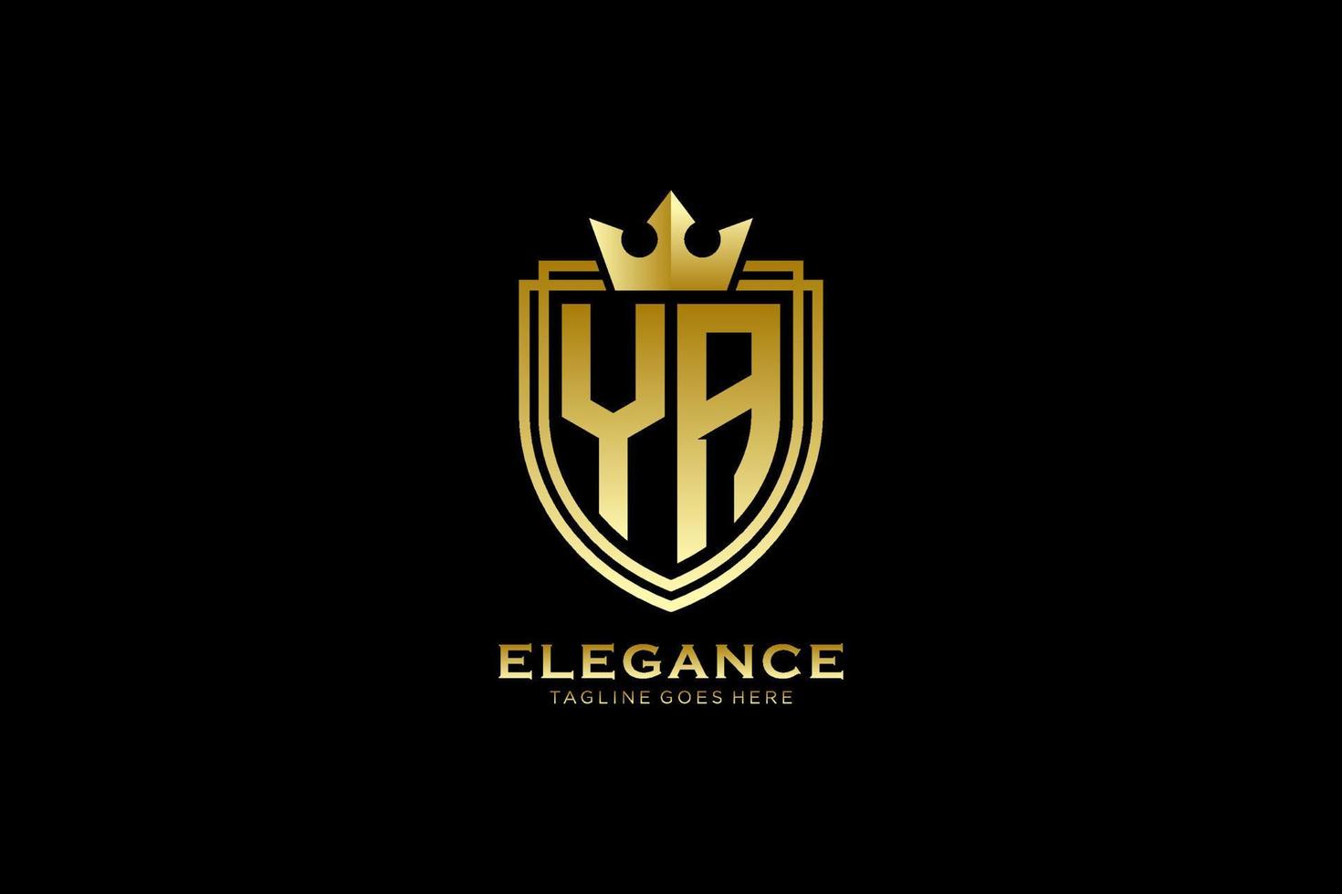 första ya elegant lyx monogram logotyp eller bricka mall med rullar och kunglig krona - perfekt för lyxig branding projekt vektor