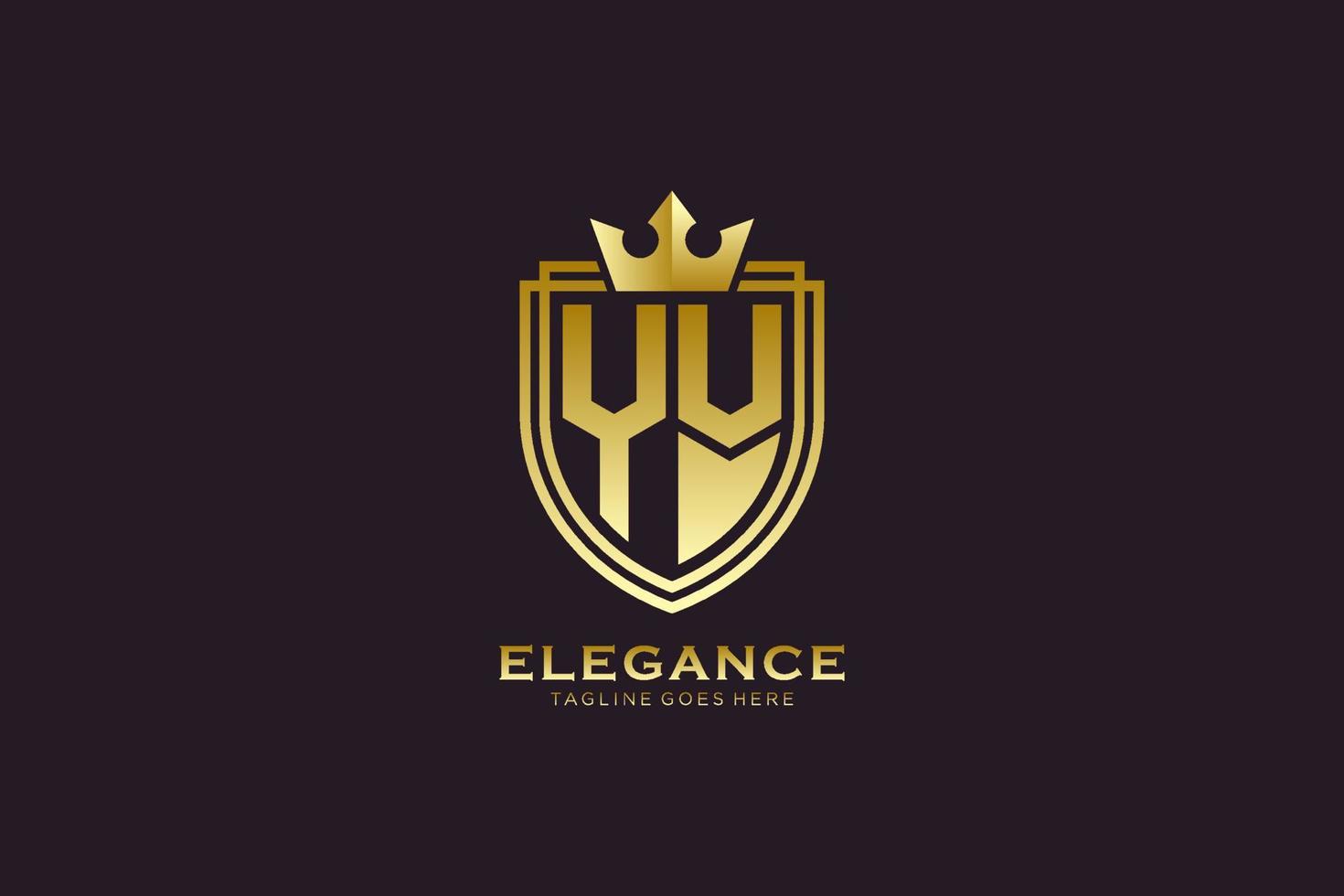 första yv elegant lyx monogram logotyp eller bricka mall med rullar och kunglig krona - perfekt för lyxig branding projekt vektor