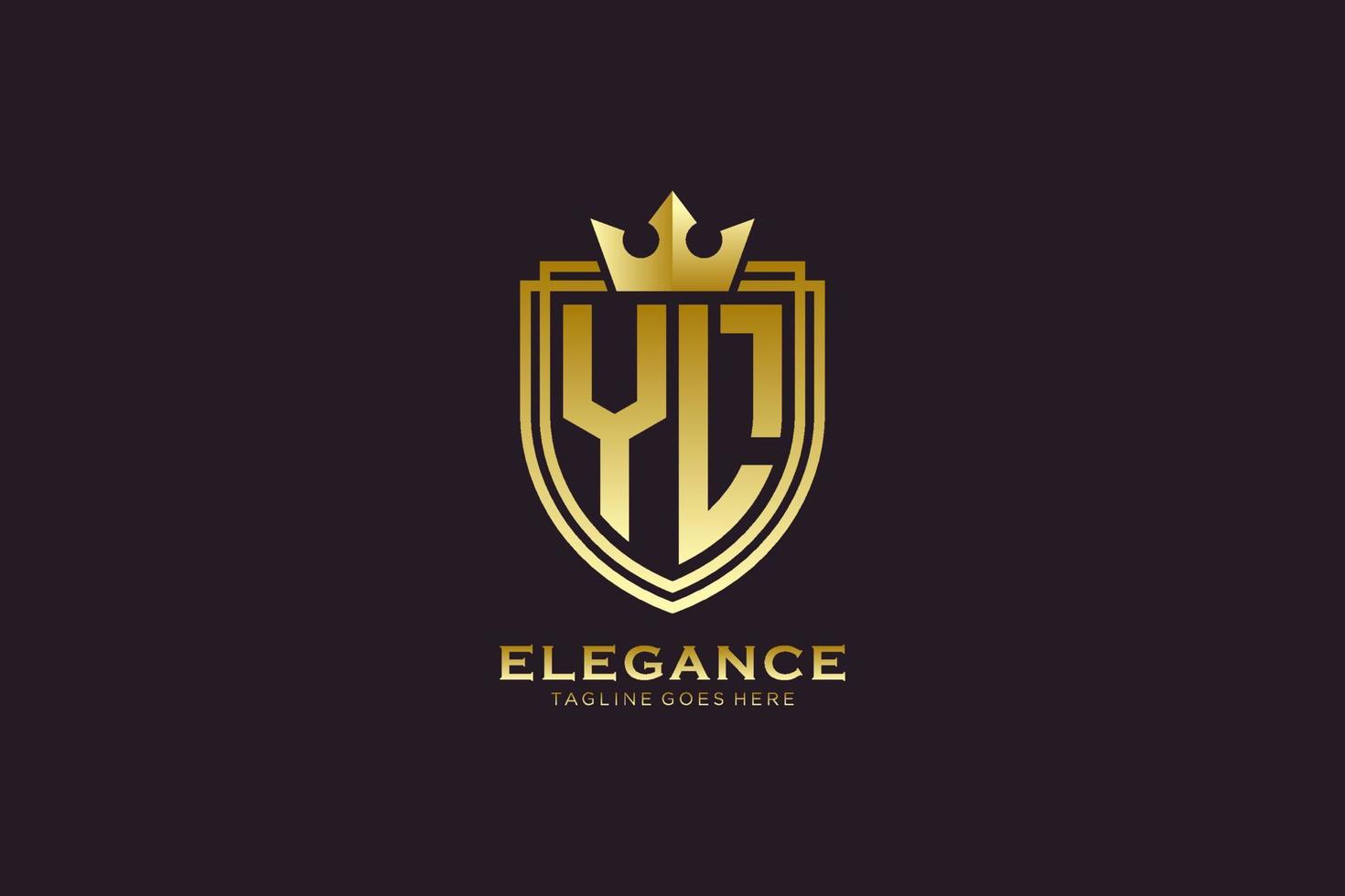 första yl elegant lyx monogram logotyp eller bricka mall med rullar och kunglig krona - perfekt för lyxig branding projekt vektor