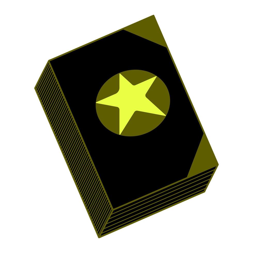 Zauberbuch. Silhouette mit goldenem Rahmen. Auf dem Cover befindet sich ein Pentagramm in Form eines goldenen Sterns. Vektor-Illustration. Hexentischbuch. isolierter weißer Hintergrund. Buch der Magie. vektor