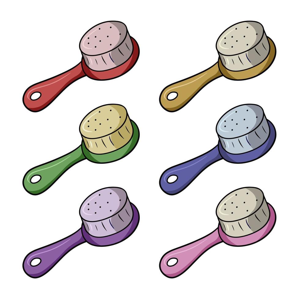 Reihe farbiger Symbole, Haarkamm mit Griff, Kamm für Tiere, Vektorillustration im Cartoon-Stil auf weißem Hintergrund vektor