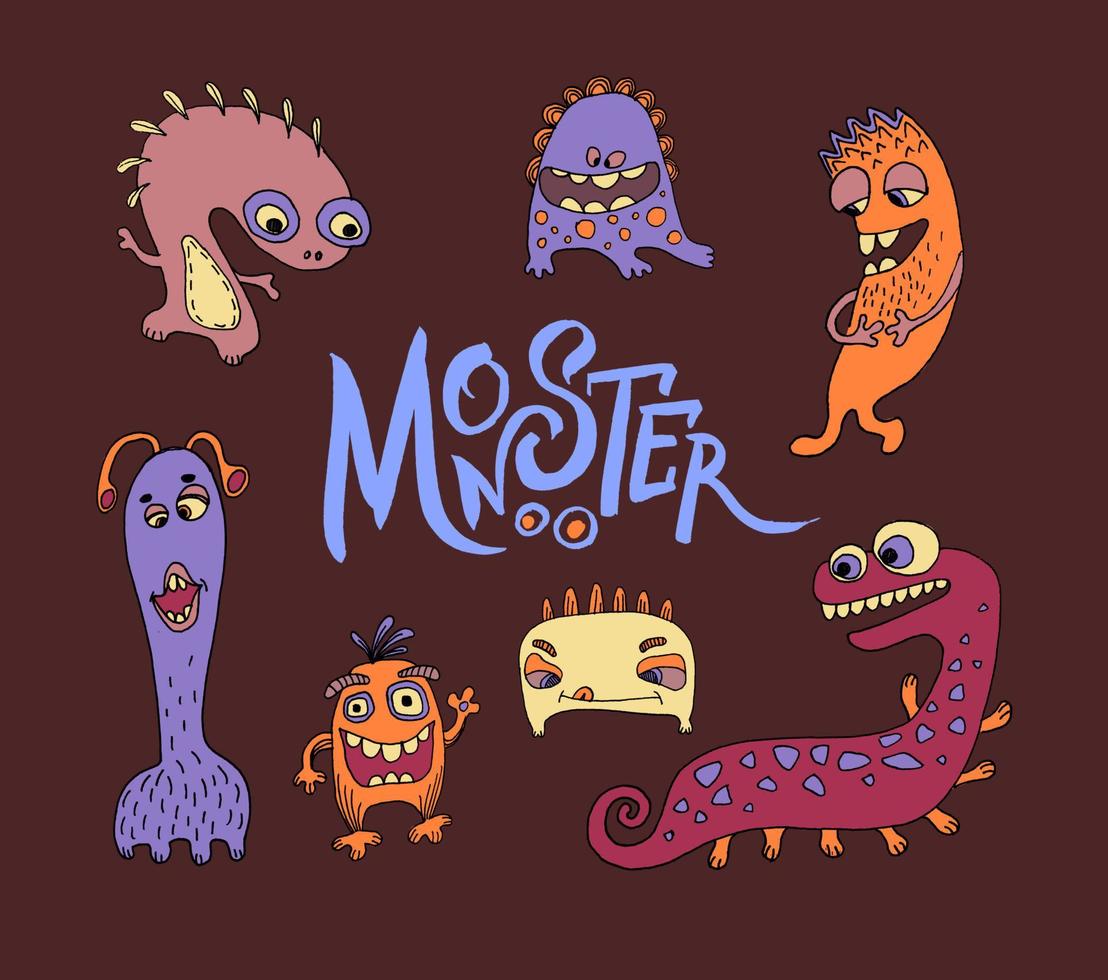 Schriftzug Monster, Cartoon-Doodle vektor