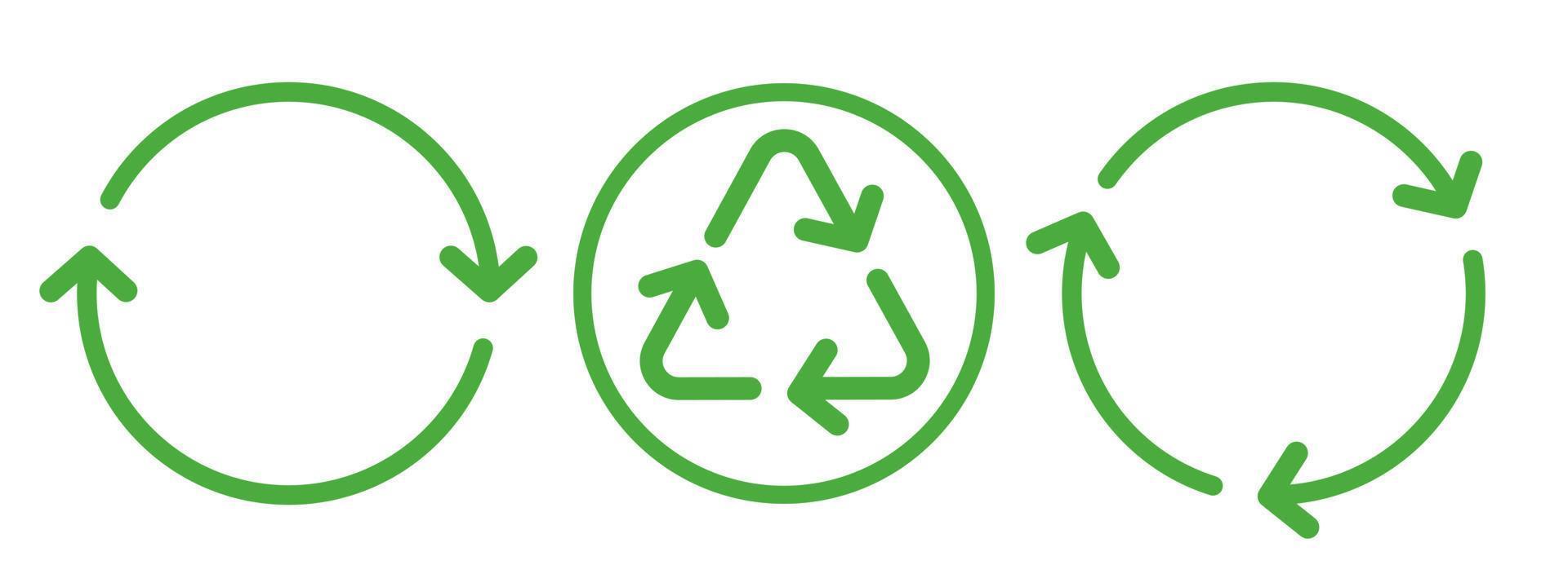 Recycling- und Rotationspfeil-Icon-Set. flacher Vektor des Symbols