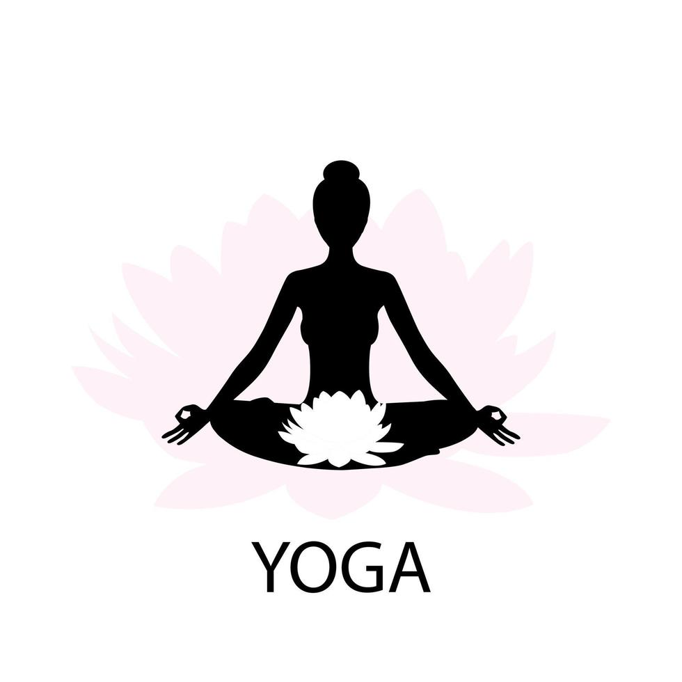 yoga logotyp. silhuett av en mediterar kvinna med lotus blomma. vektor illustration