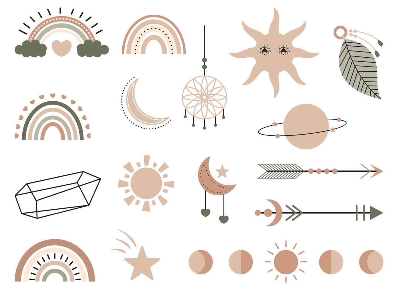 ClipArt boho prydnad hand dragen barnkammare dekoration pastell Färg platt stil bauhaus bohemisk geometri objekt vektor