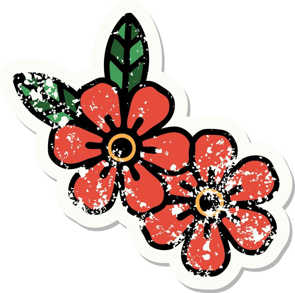 Distressed Sticker Tattoo im traditionellen Stil einer Blume vektor