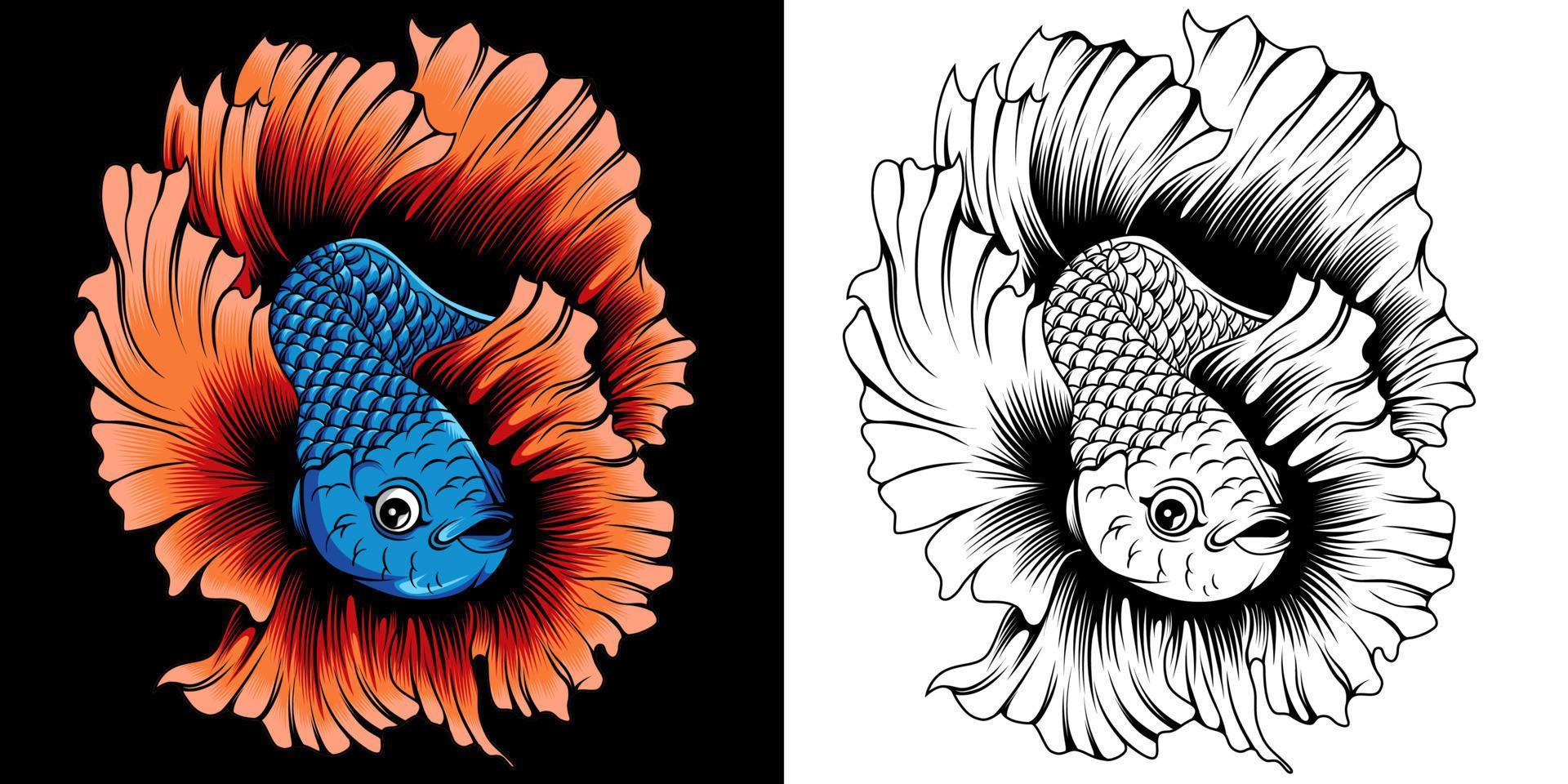 betta fisk illustration i detaljerad stil vektor