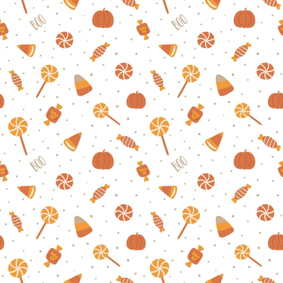 Süßigkeiten Halloween-Muster. nahtloses muster der süßen halloween-süßigkeit. Süßes oder Saures Hintergrund. Boho-Halloween-Bonbonpapier. Süßigkeiten wiederholte Textur. Bonbondruck, Tapetenvektorillustration vektor