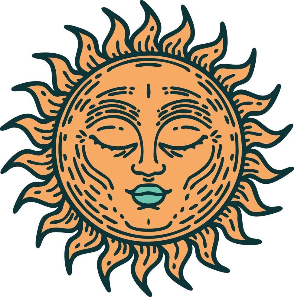 Tattoo-Stil-Ikone einer Sonne vektor
