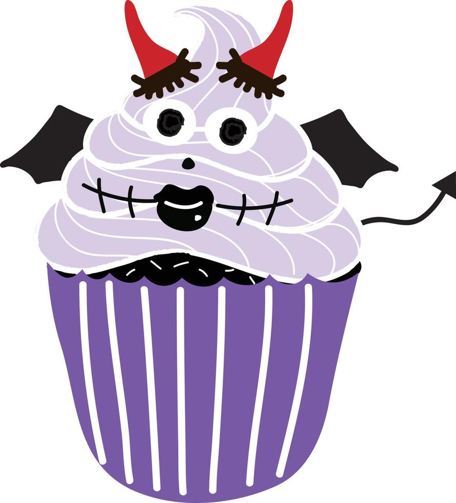halloween cupcakes. söt barn i pumpa, katt, vampyr, häxa hatt, fladdermus, skelett och svart katt kostymer. vektor
