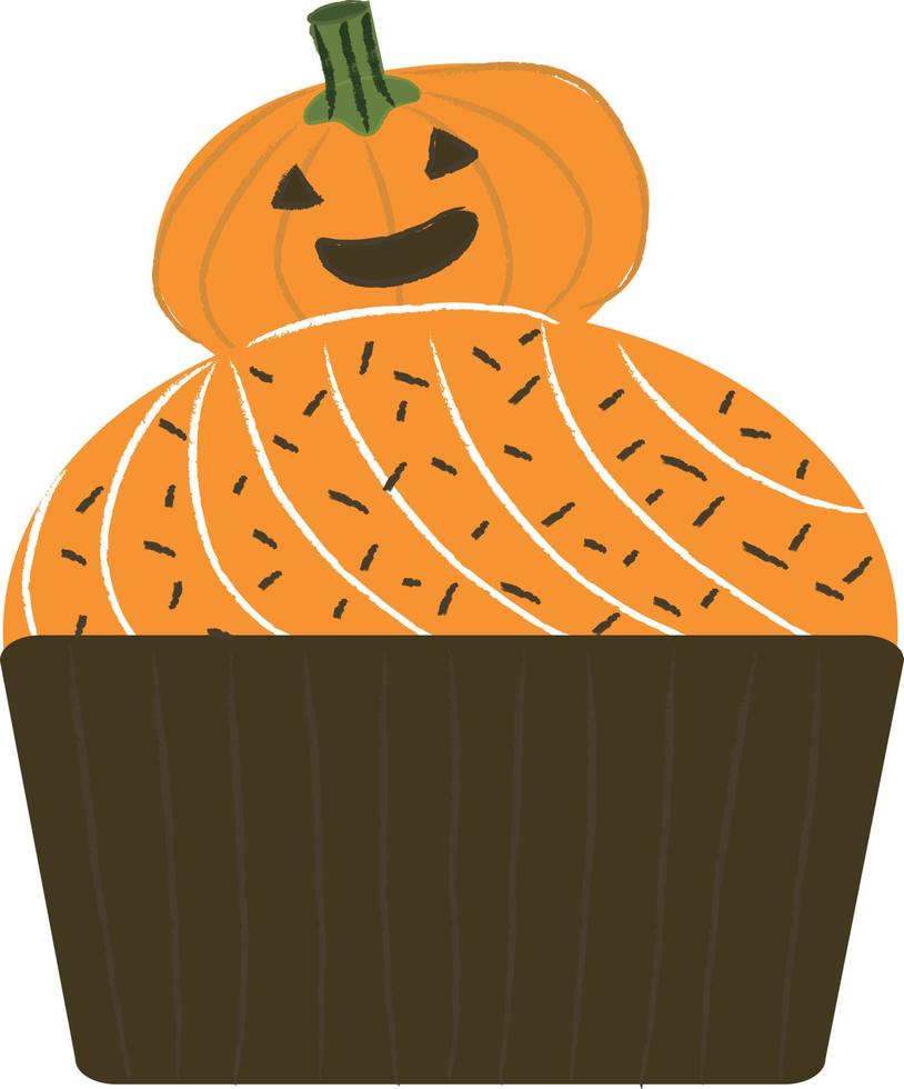 Halloween-Cupcakes. süße Kinder in Kürbis-, Katzen-, Vampir-, Hexenhut-, Fledermaus-, Skelett- und schwarzen Katzenkostümen. vektor