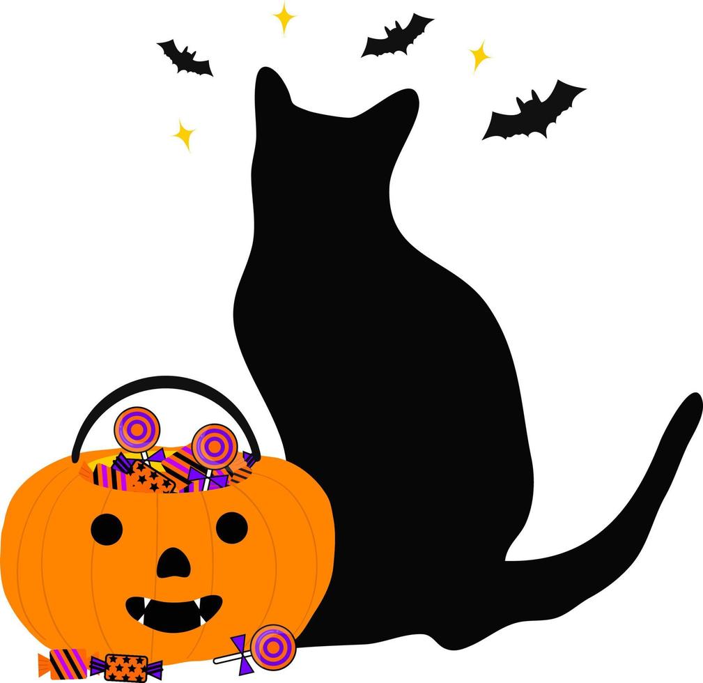 Silhouette der schwarzen Katze auf weißem Hintergrund. Symbol-Vektor-Illustration. Logo, Druck, Halloween. vektor