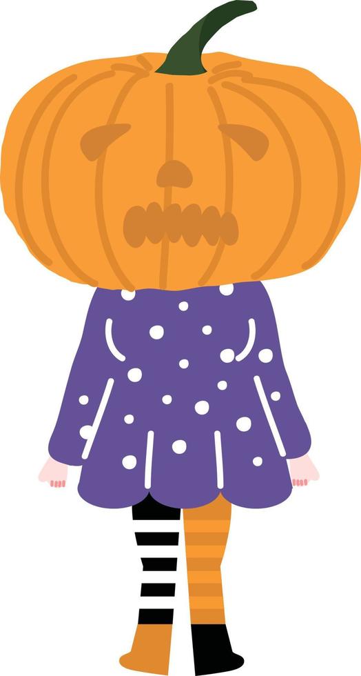 Halloween-Feiertags-Zeichentrickfigur. süße kinder in kostümen von hexe, mama, pirat, skelett und schwarzer katze. Geister und Geisterkürbisse. Vektorhandzeichnung vektor