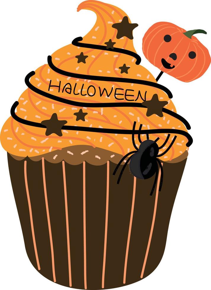 Halloween-Cupcakes. süße Kinder in Kürbis-, Katzen-, Vampir-, Hexenhut-, Fledermaus-, Skelett- und schwarzen Katzenkostümen. vektor