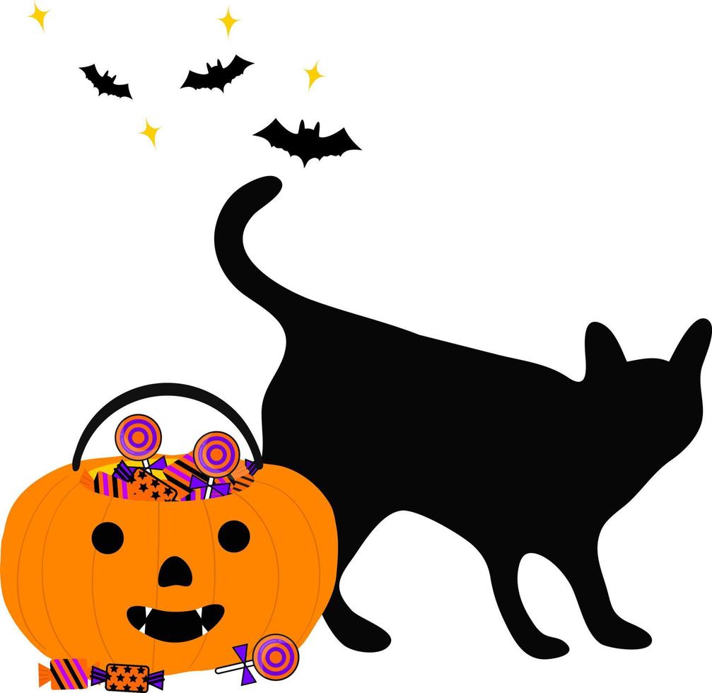 Silhouette der schwarzen Katze auf weißem Hintergrund. Symbol-Vektor-Illustration. Logo, Druck, Halloween. vektor