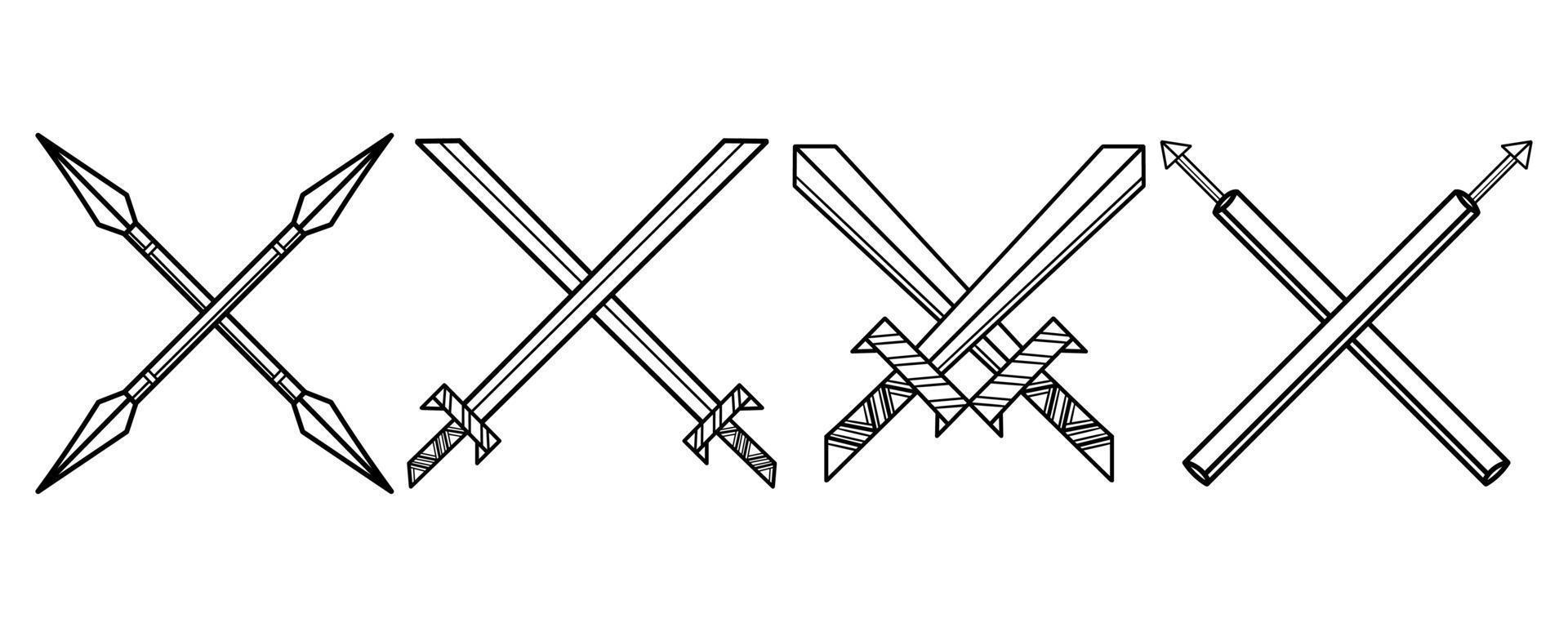 hand dra svärd, spjut och katana illustration vektor