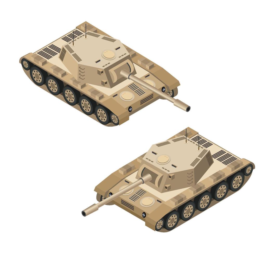 uppsättning av armén väpnad tank pansar- uppdelningar isometrisk väpnad militär transport objekt och krig bekämpa Utrustning tvinga grafisk element maskin 3d illustration vektor