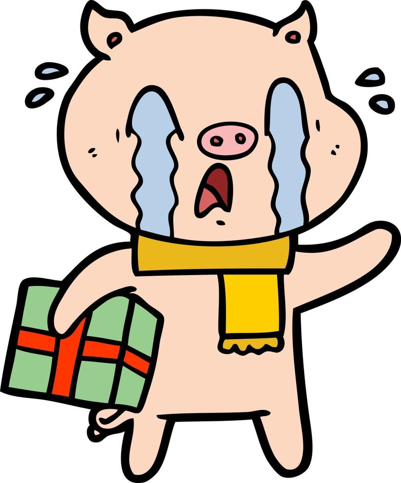 gråt gris tecknad serie leverera jul närvarande vektor