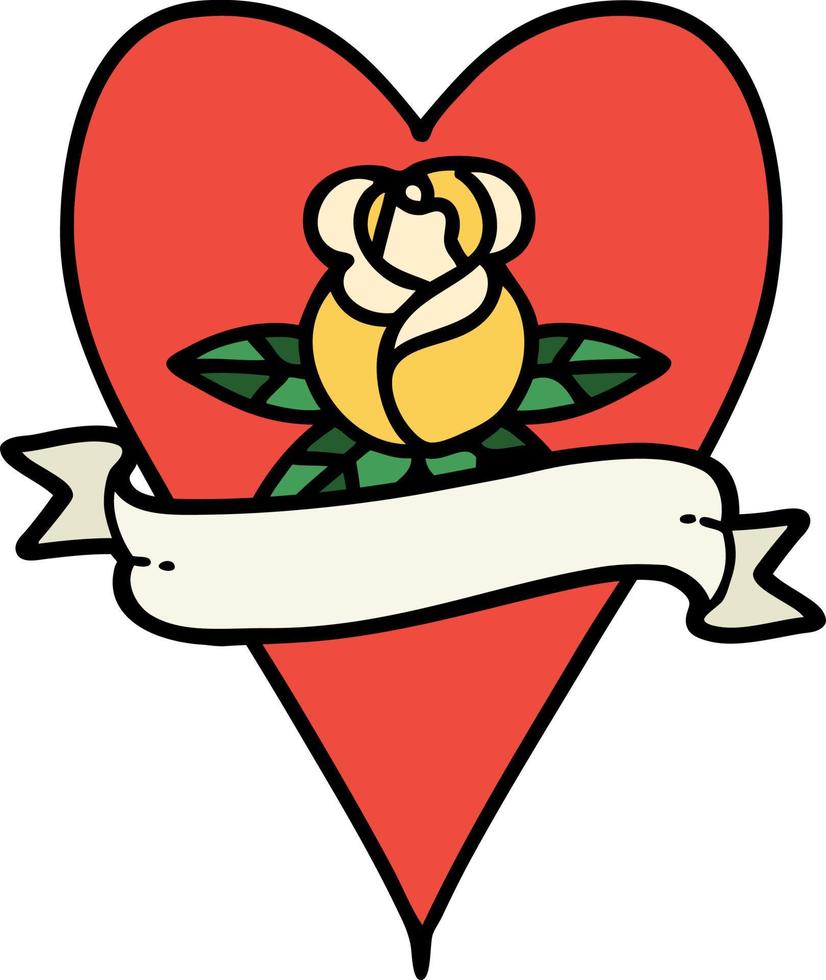 traditionelle Tätowierung einer Herzrose und eines Banners vektor