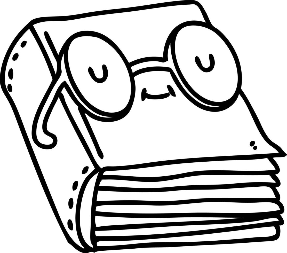 Line Doodle eines Buches mit Brille vektor