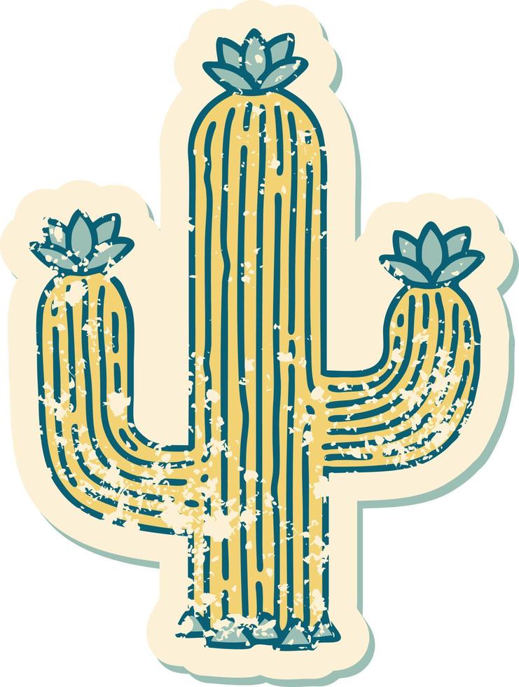 Distressed Sticker Tattoo Style Icon eines Kaktus vektor