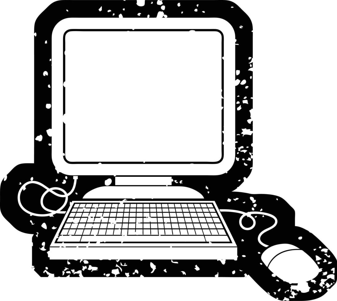 Distressed Effect Vector Icon Illustration eines Computers mit Maus