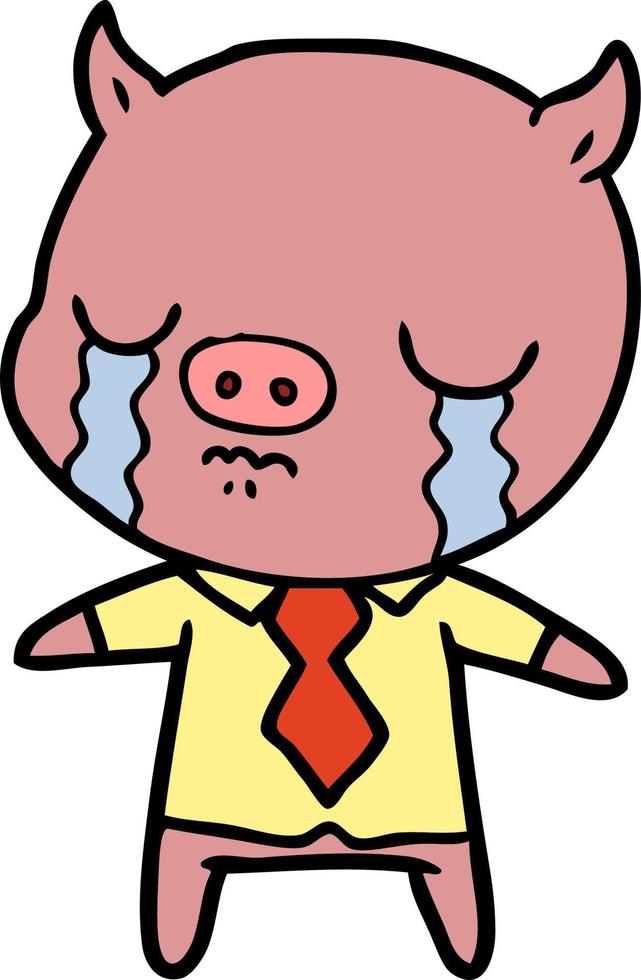 Cartoon-Schwein weint mit Hemd und Krawatte vektor