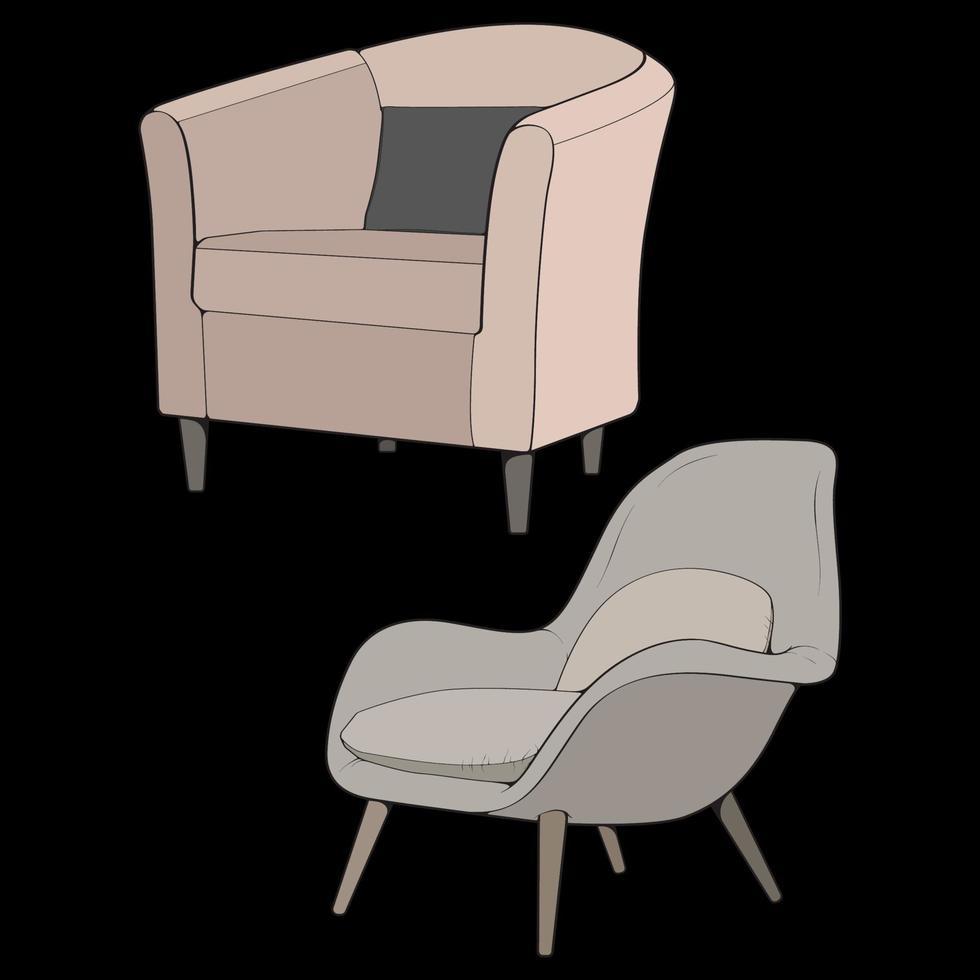 soffa eller soffa Färg blockera illustratör. Färg blockera möbel för levande rum. vektor illustration.