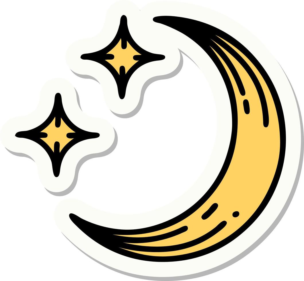 klistermärke av tatuering i traditionell stil av en måne och stjärnor vektor