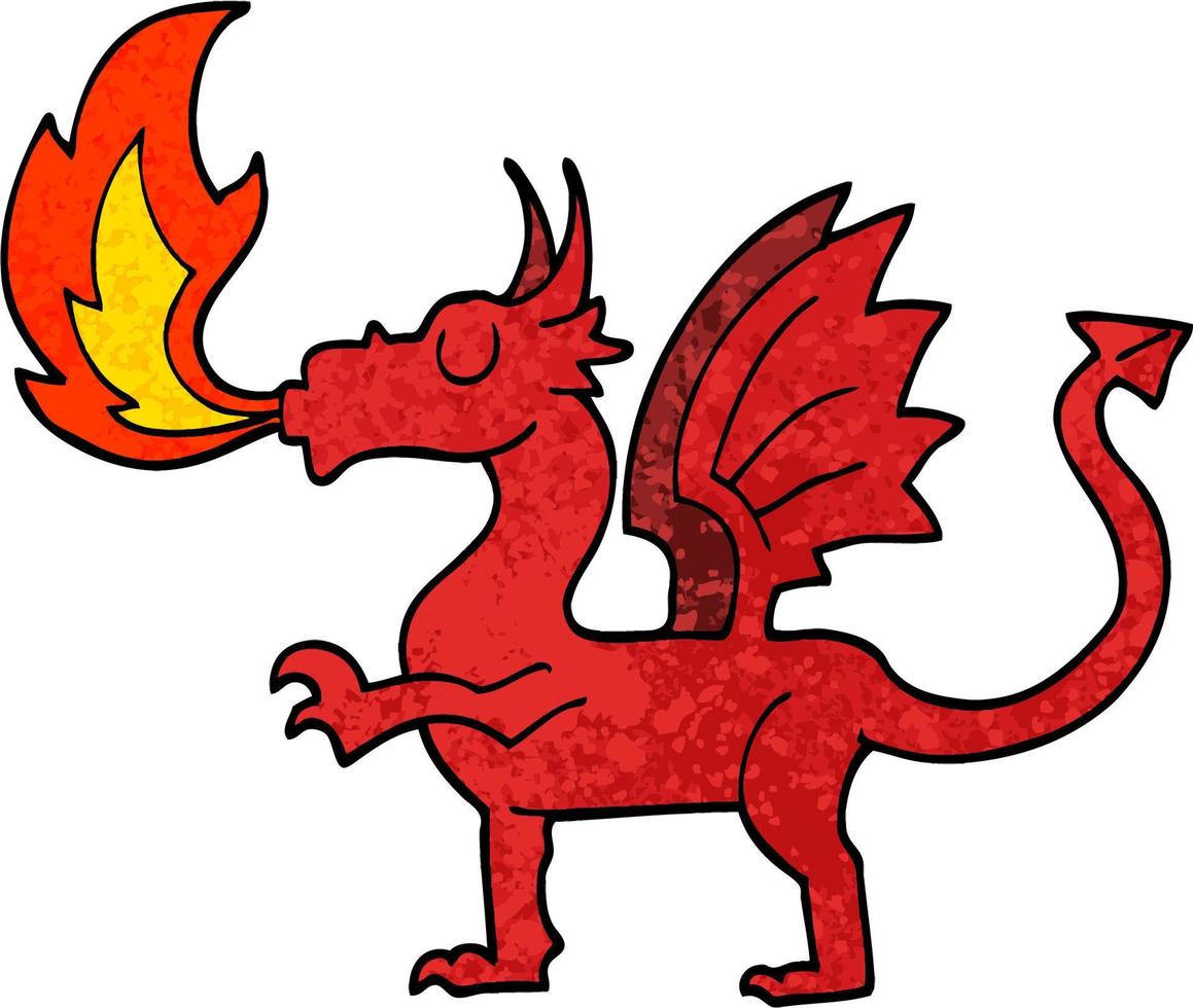 grunge texturerad illustration tecknad serie röd drake vektor