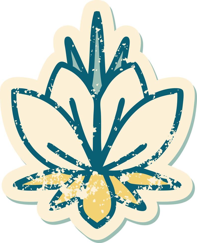 ikoniska bedrövad klistermärke tatuering stil bild av en vatten lilja vektor