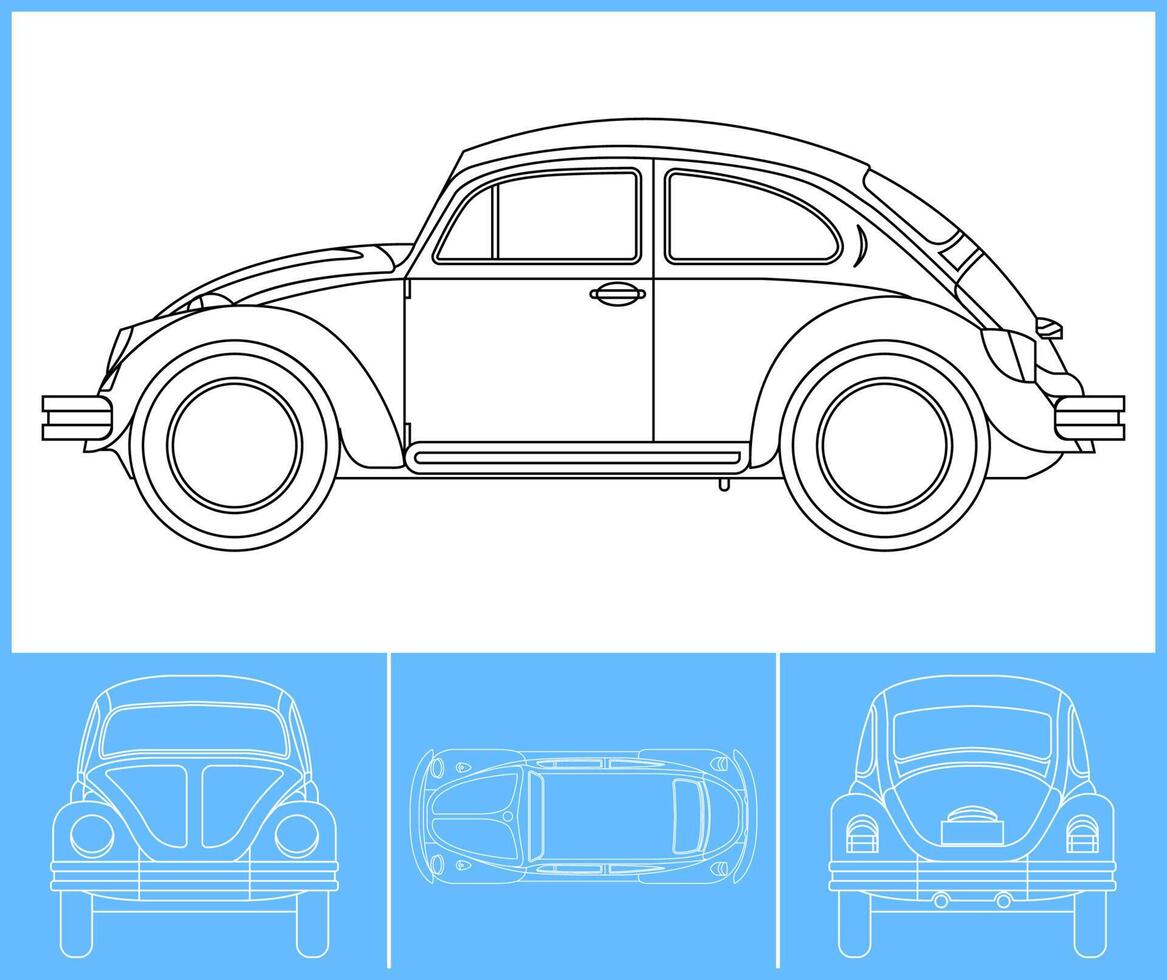 klassisk bil mall. transport översikt stroke mall. blå skriva ut layout. passa för varp klistermärke, luft borsta, vinyler, omfärgning projekt. vektor eps 10.