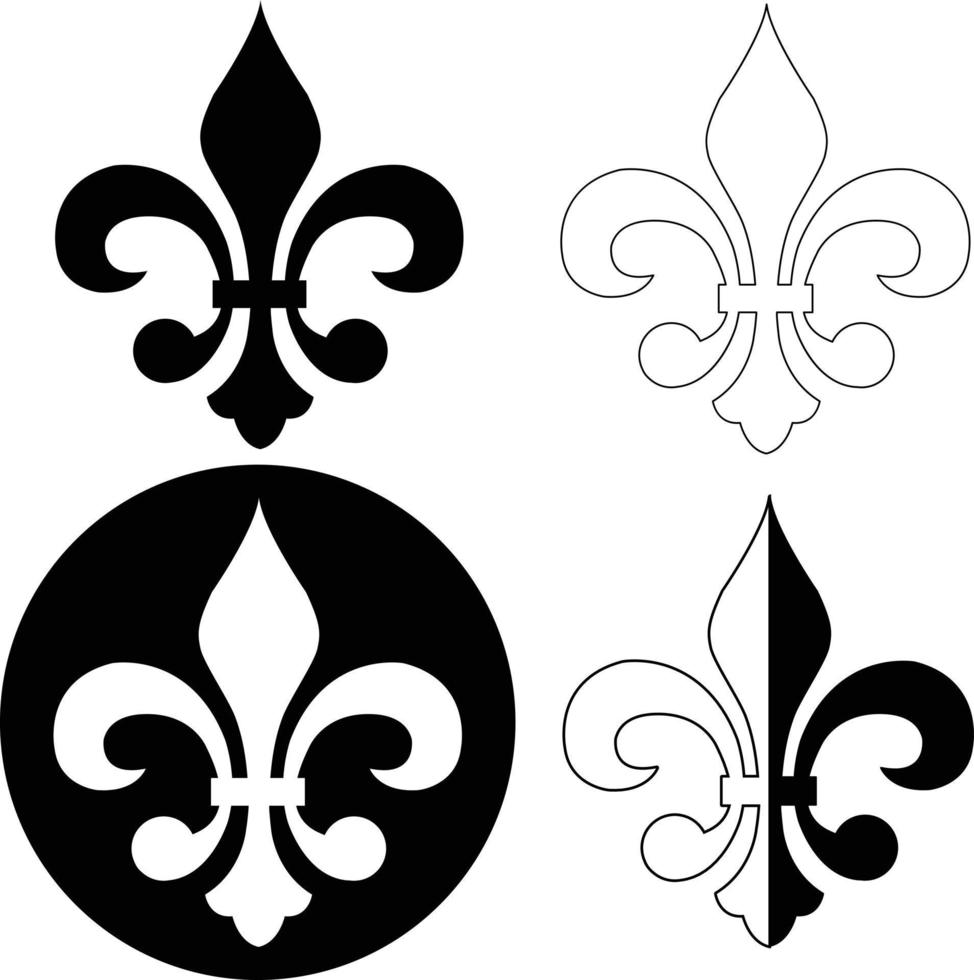 fleur de lis heraldisk ikon på vit bakgrund. svart silhuetter av lilja blommor. platt stil. vektor