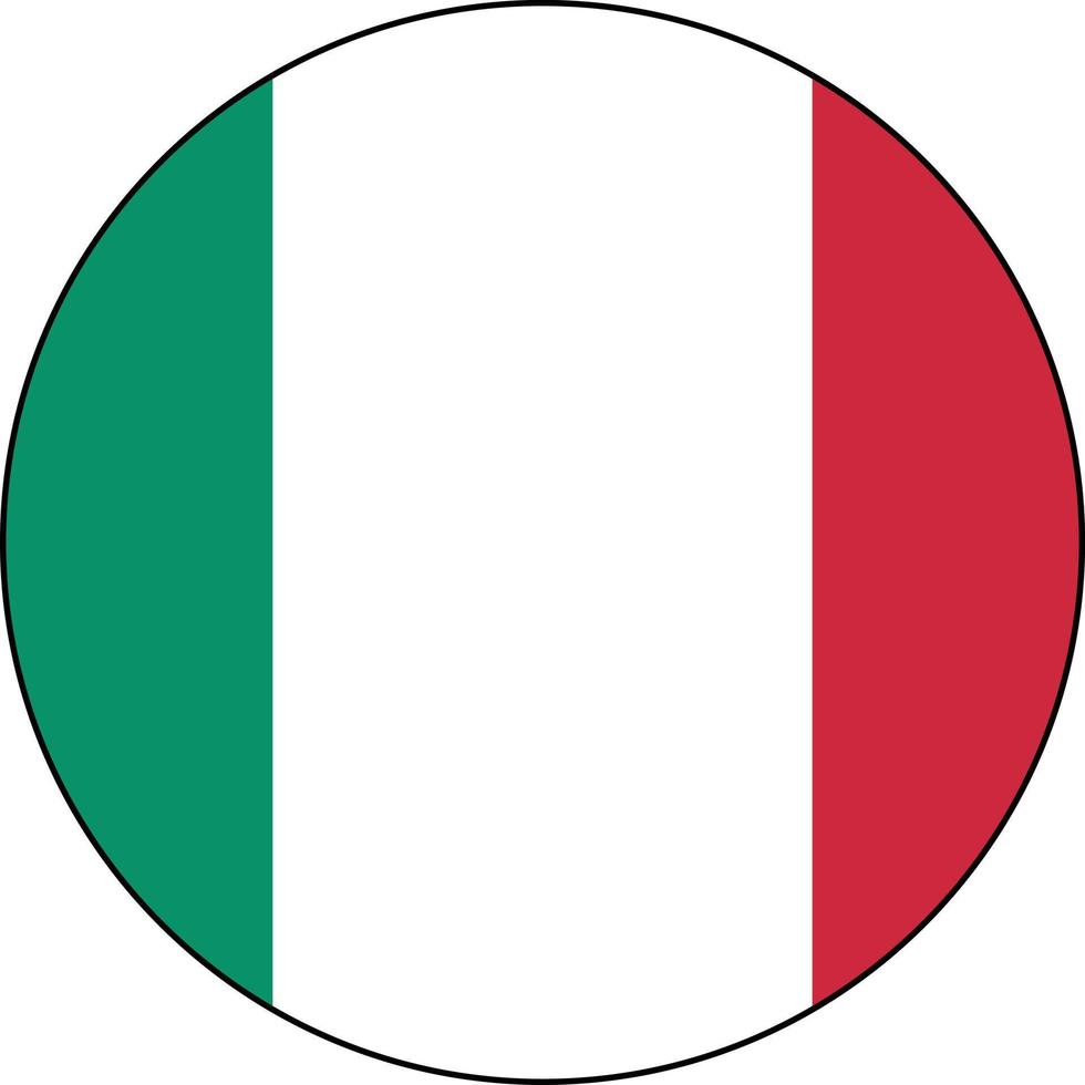 Italien-Symbolkreis auf weißem Hintergrund. Italien-Flag-Schaltfläche. flacher Stil. vektor