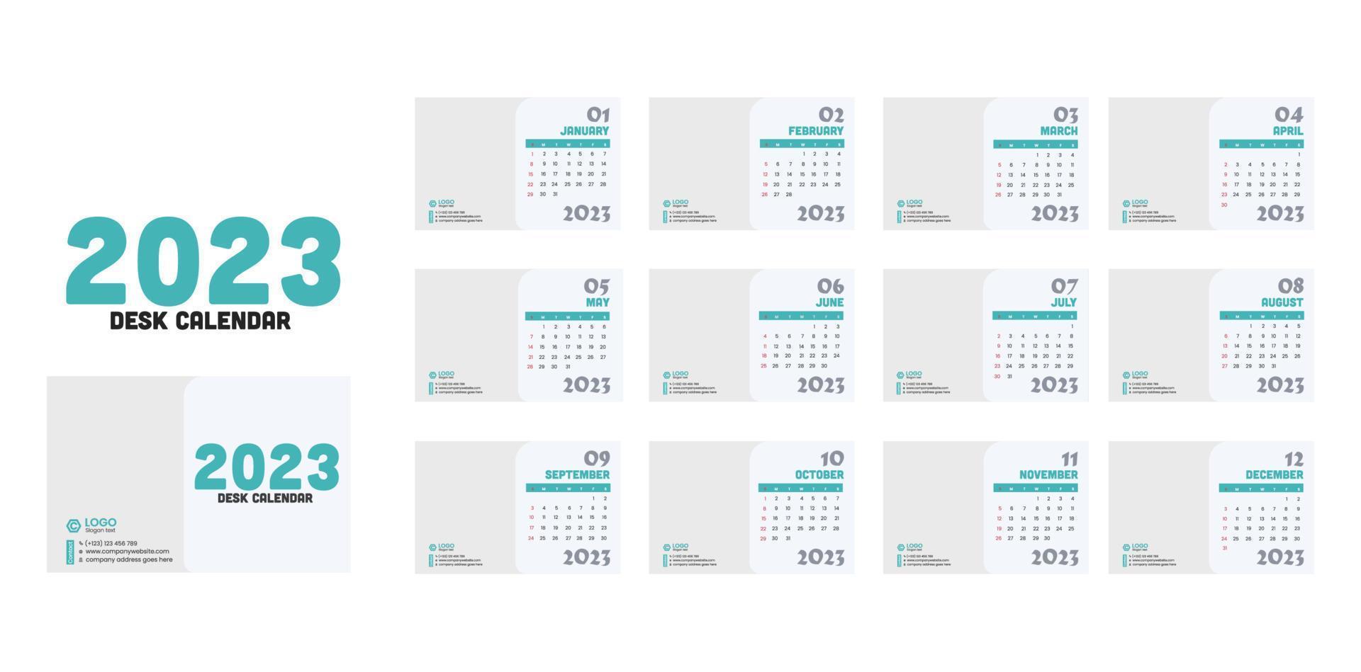 skrivbord kalender 2023 skrivbordet planerare rena stil minimal skriva ut redo vecka Start söndag mall design vektor