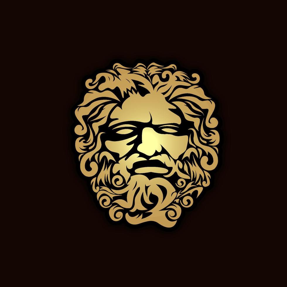 grekisk Gud zeus. gammal grekisk Gud skulptur filosof. ansikte zeus triton neptune logotyp design vektor