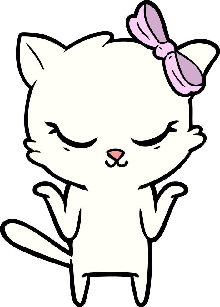 söt tecknad serie katt med rosett vektor