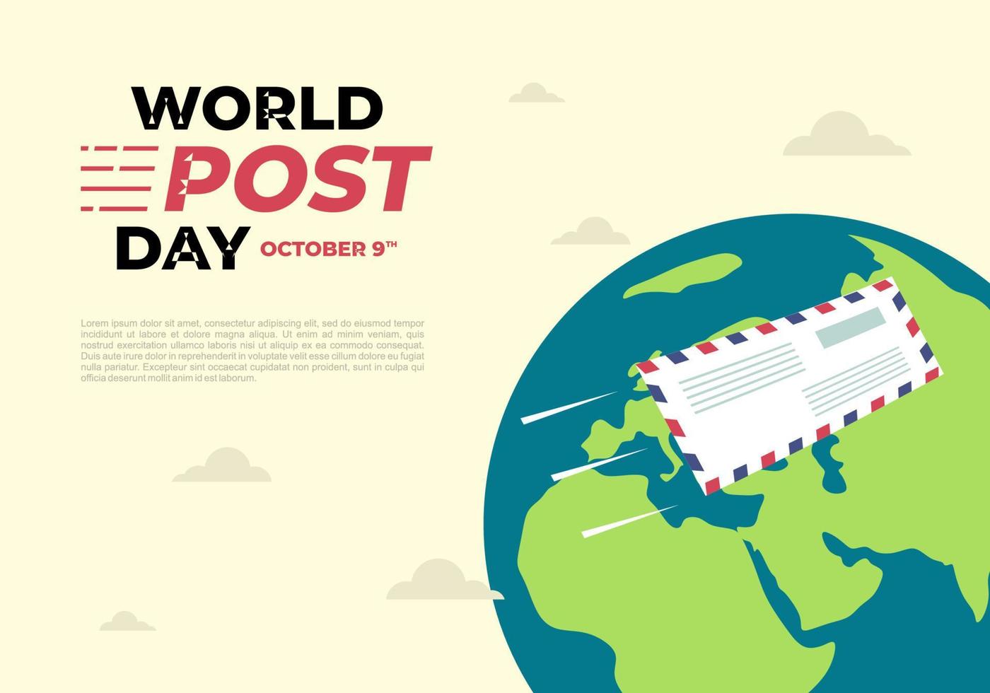 värld posta dag med brev på jord berömd på oktober 9:e. vektor