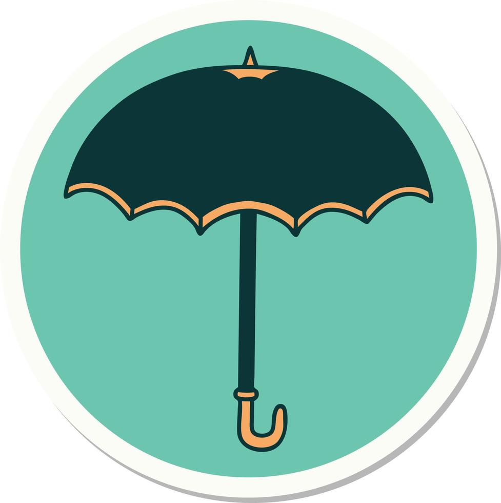 Aufkleber mit Tätowierung im traditionellen Stil eines Regenschirms vektor