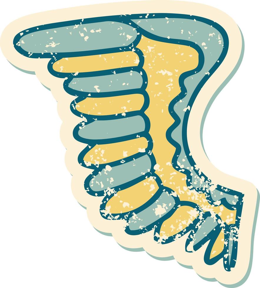 ikoniska bedrövad klistermärke tatuering stil bild av en vinge vektor
