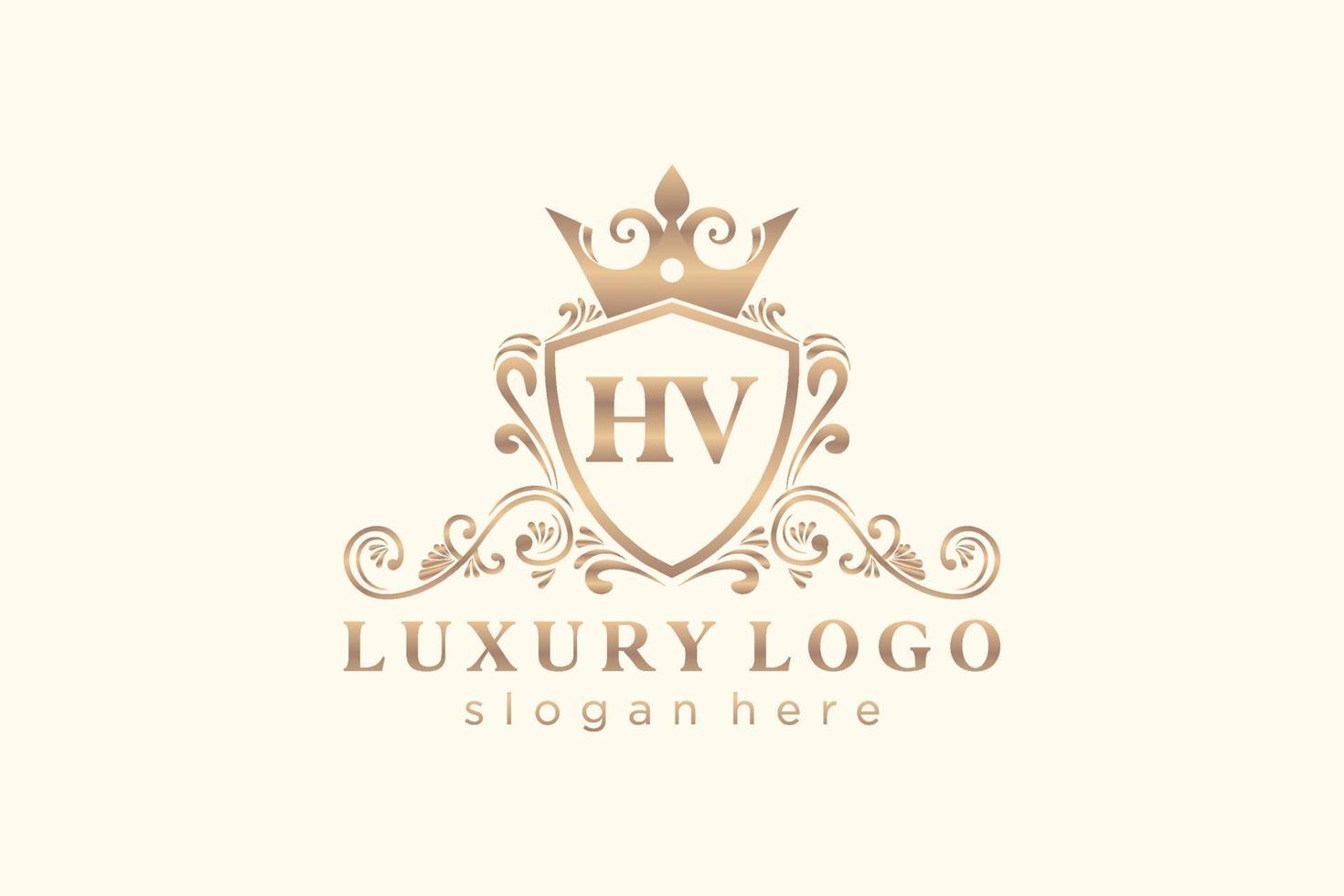 Anfangs-HV-Buchstabe Royal Luxury Logo-Vorlage in Vektorgrafiken für Restaurant, Lizenzgebühren, Boutique, Café, Hotel, Heraldik, Schmuck, Mode und andere Vektorillustrationen. vektor