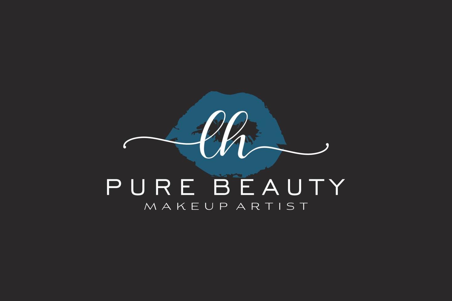 vorgefertigtes Logo-Design mit anfänglichen LH-Aquarelllippen, Logo für Make-up-Künstler-Business-Branding, Blush-Beauty-Boutique-Logo-Design, Kalligrafie-Logo mit kreativer Vorlage. vektor