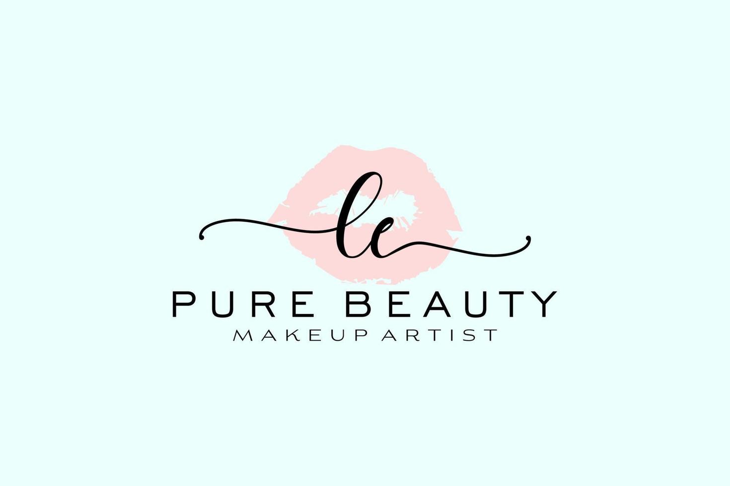 vorgefertigtes Logo-Design mit anfänglichen Le-Aquarell-Lippen, Logo für Make-up-Künstler-Business-Branding, errötendes Beauty-Boutique-Logo-Design, Kalligrafie-Logo mit kreativer Vorlage. vektor