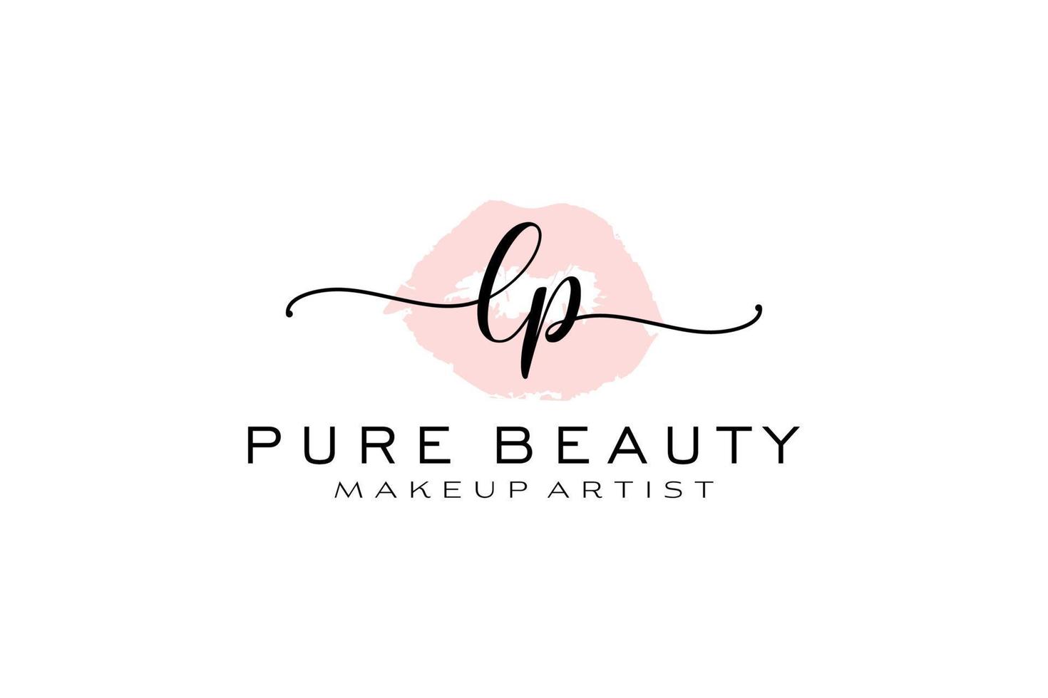Anfangs-LP-Aquarell-Lippen vorgefertigtes Logo-Design, Logo für Make-up-Künstler-Business-Branding, Blush-Beauty-Boutique-Logo-Design, Kalligrafie-Logo mit kreativer Vorlage. vektor